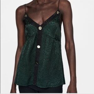 Zara Basic Dark Green Lace Top